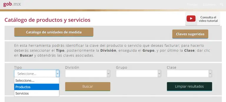 Buscar en el Catalogo de Productos y Servicios - Paso 1