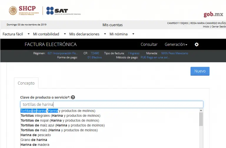 Catalogo de Productos y Servicios en el SAT