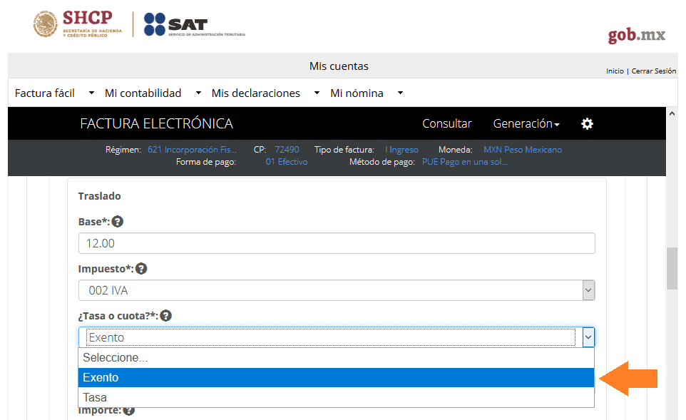 catálogo de tasa y cuota