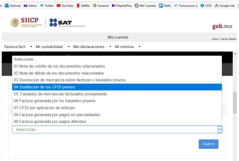  2. Selecciona el Tipo de Relación CFDI