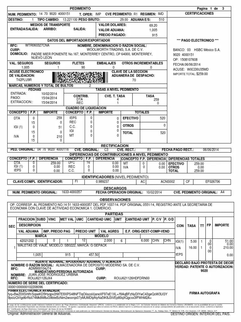Catálogo de Pedimentos operados por Aduana