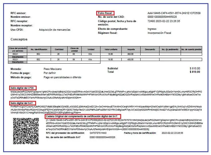 Elementos de Verificación de CFDI Impreso