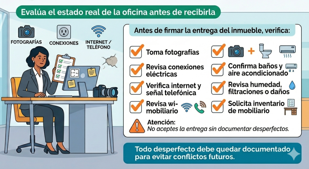 Evalúa el estado real de la oficina antes de recibirla